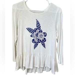 Aerie Boho Floral Peplum Top Women’s Medium Ivory